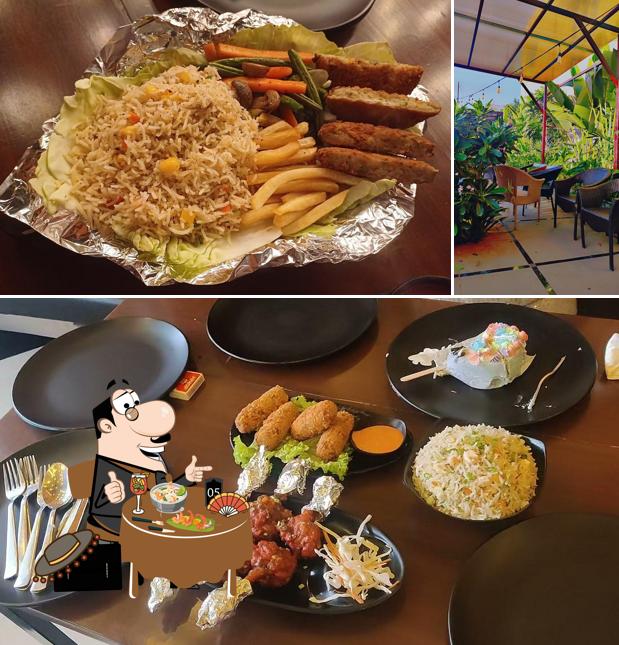 Check out the picture showing food and interior at Backyard Cafe