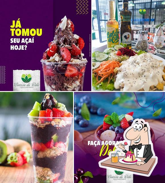 Essência da vida - Restaurante, açaí e café serve uma escolha de sobremesas