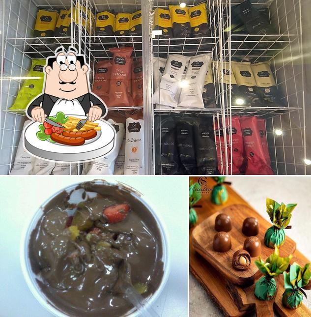 Confira a imagem mostrando comida e interior no Cacau Show Brigadeiro