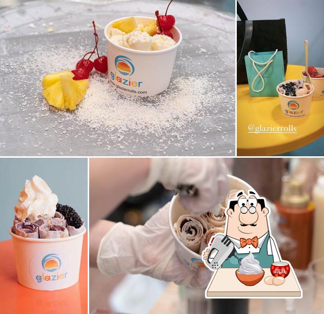"Glazier Rolled Ice Cream & Boba Tea" предлагает разнообразный выбор десертов