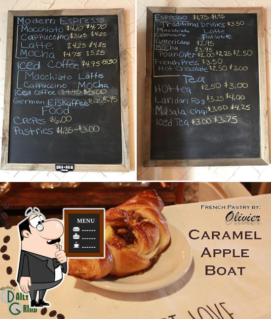 This is the image depicting blackboard and food at Weslaco's Daily Grind Coffee, Teas, Pastries