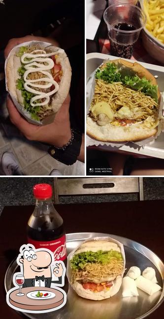 Dê uma olhada a imagem apresentando comida e bebida no Nahora lanches