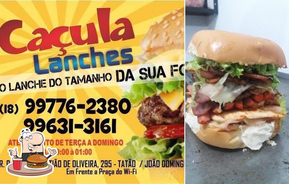 Os hambúrgueres do CAÇULA LANCHES E PIZZAS irão saciar uma variedade de gostos