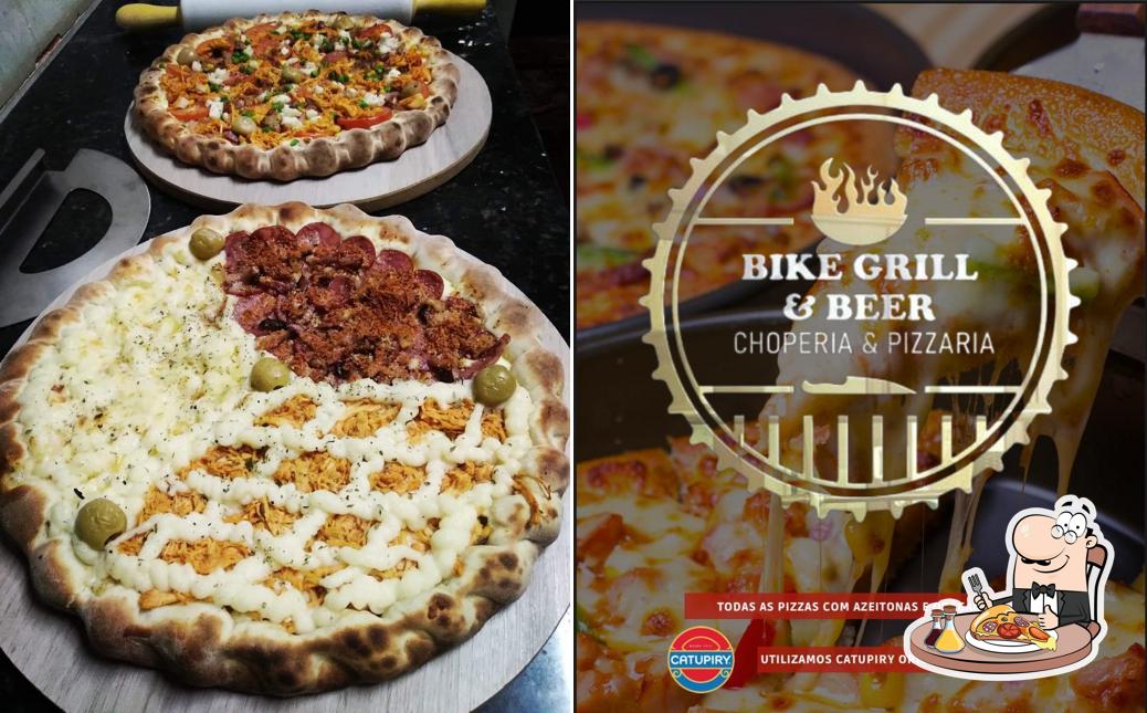 Escolha pizza no Bike Grill & Beer