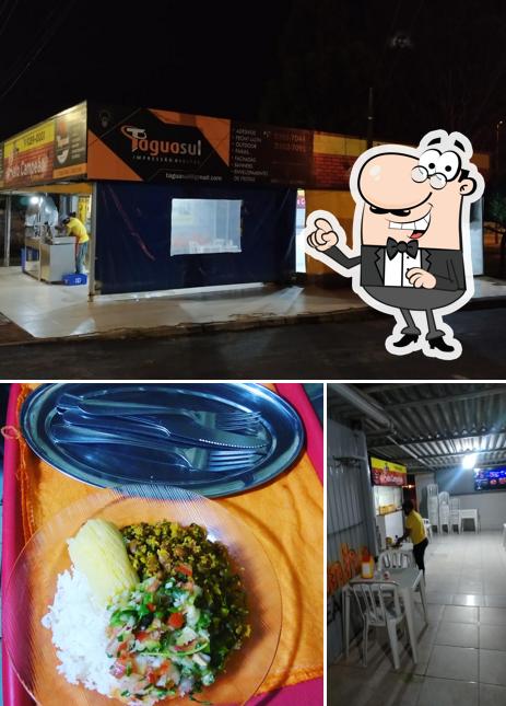 Confira a foto ilustrando interior e comida no Gato Campeão Cozinha Bar