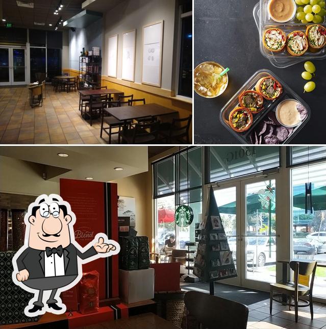 Among different things one can find interior and food at Starbucks
