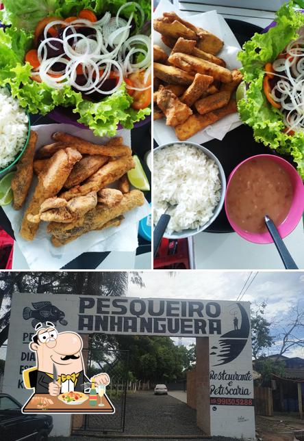 Dê uma olhada a foto apresentando comida e exterior a Pesqueiro Anhanguera