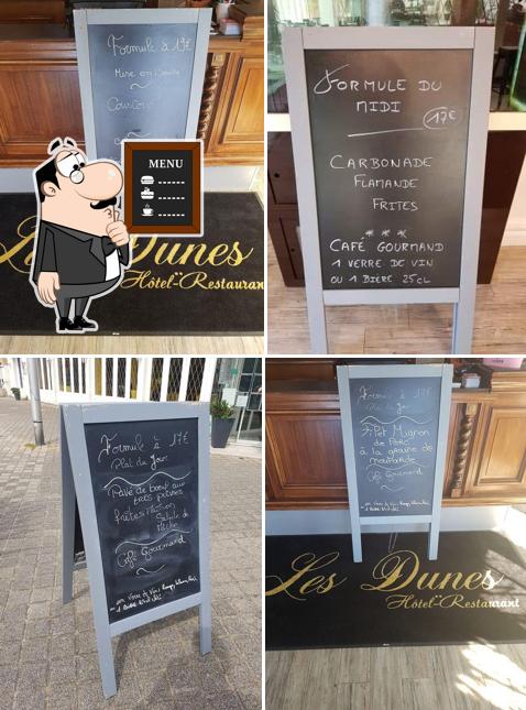 Hôtel Restaurant Les Dunes presents a blackboard menu