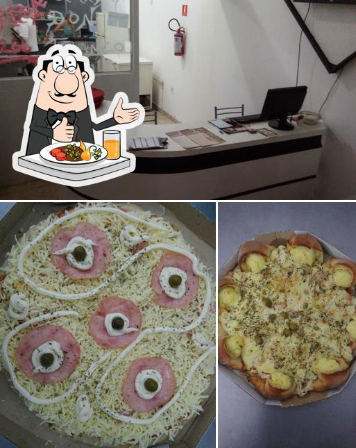 A ilustração do Pizzaria Don Franco’s comida e interior