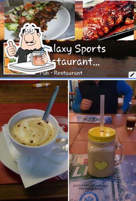 The picture of drink and food at Galaxy Sport Restaurant