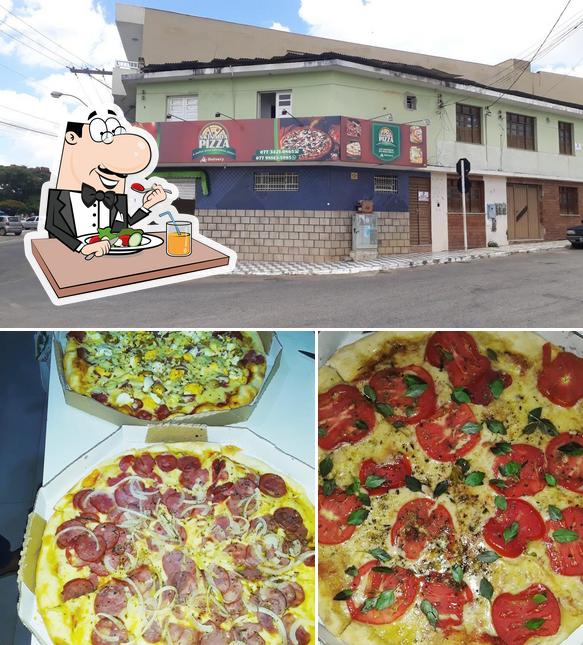 A ilustração da comida e exterior a Pizzaria Skina da Pizza - Vitória da Conquista