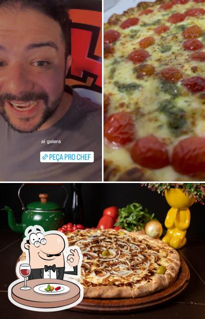 A ilustração do Pizza Chef do Pedaço delivery’s comida e interior