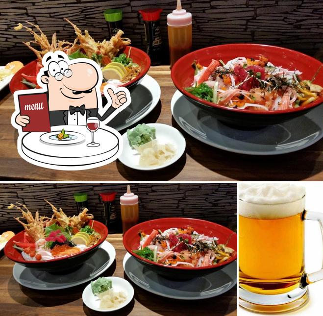 The image of food and beer at Ginza Hibachi