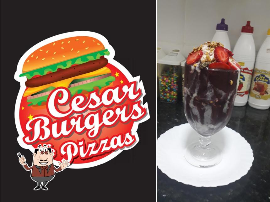 Comida em Cesar Burgers e pizzas cone