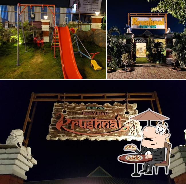 Among different things one can find exterior and play area at Krushnai Pure Veg