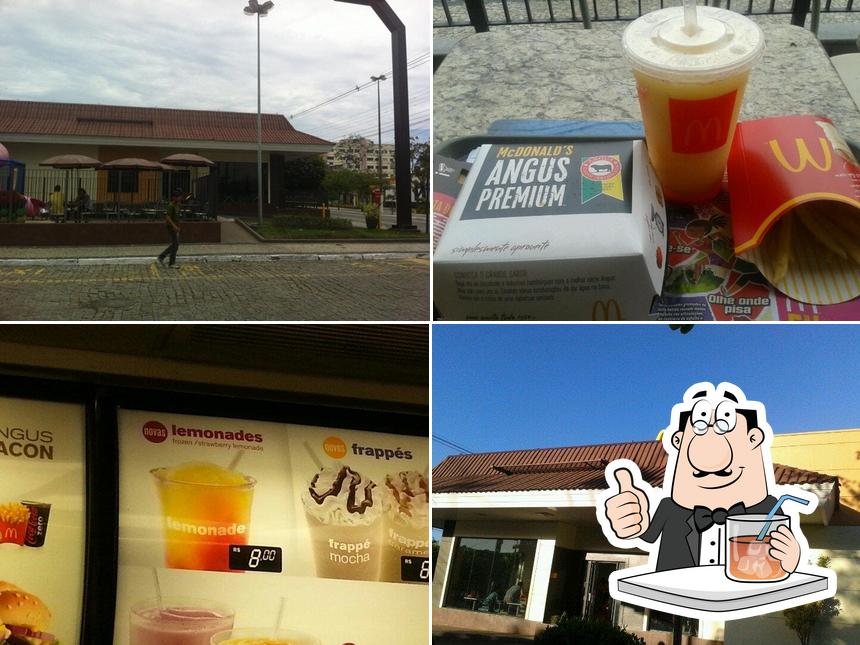 Confira a foto apresentando bebida e exterior no McDonald's