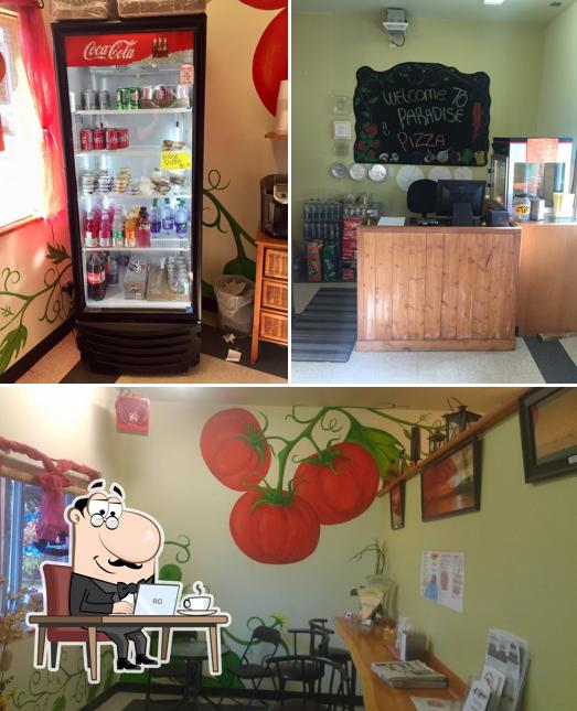 The picture of interior and exterior at Paradise Pizza