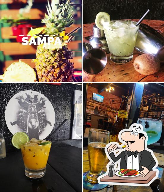 Confira a ilustração ilustrando comida e bebida a Saraiva's Bar Espetaria