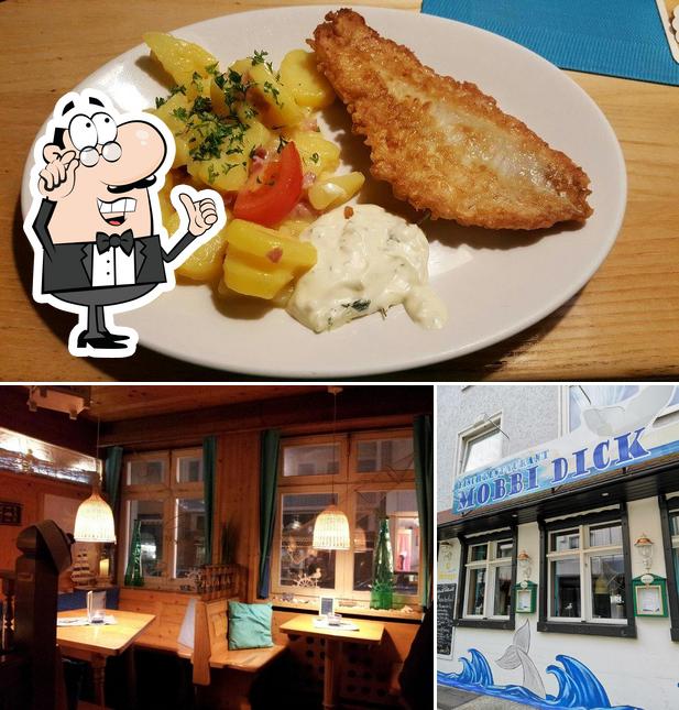 Take a look at the picture showing interior and food at Mobbi Dick - Das Fischrestaurant in Hildesheim