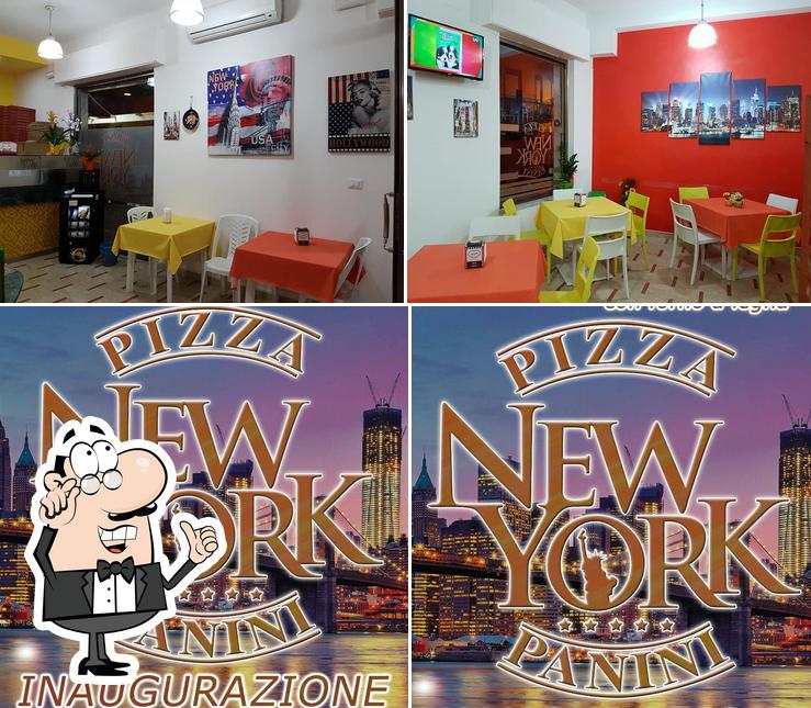 La immagine di interni e esterno da New York pizza