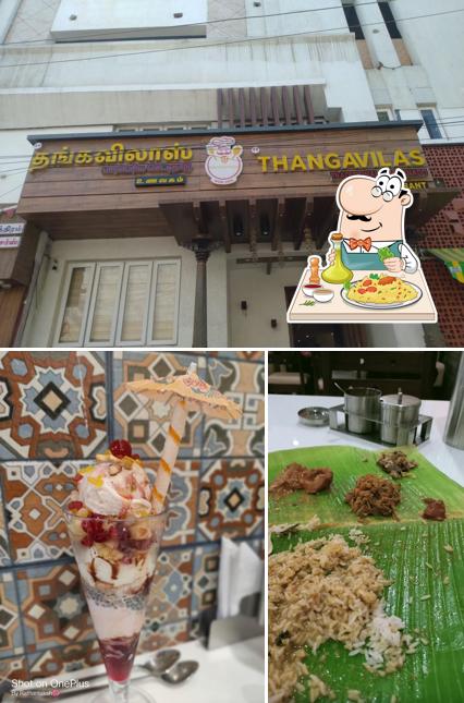 Check out the picture displaying food and exterior at ThangaVilas