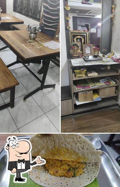 Take a look at the image showing interior and food at Prems Graama Bhojanam