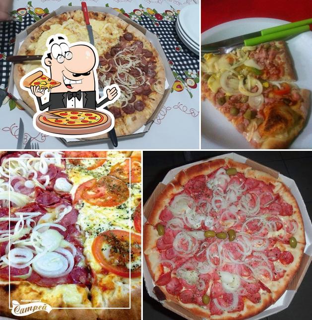 Escolha pizza no Pizzaria Campeã