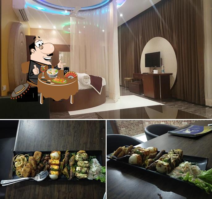 This is the image depicting food and interior at Hotel five rivers jagraon