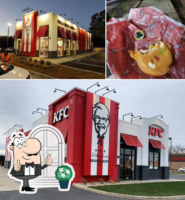 Это фотография, где изображены внешнее оформление и еда в KFC