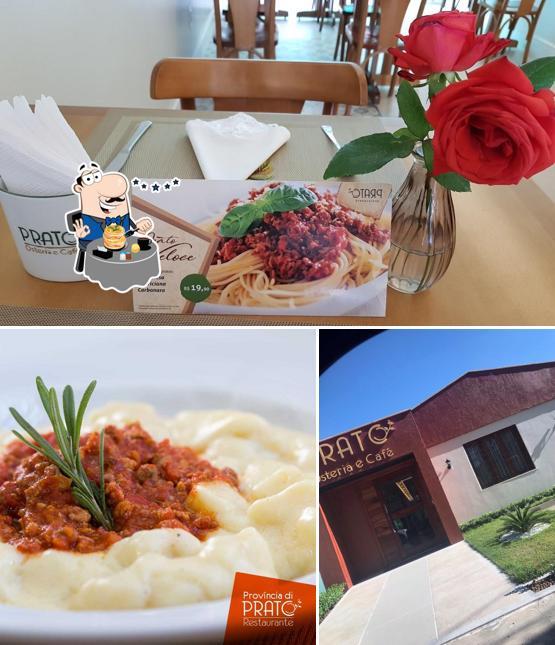 Entre diversos coisas, comida e exterior podem ser encontrados a Prato Restaurante e Pizzaria