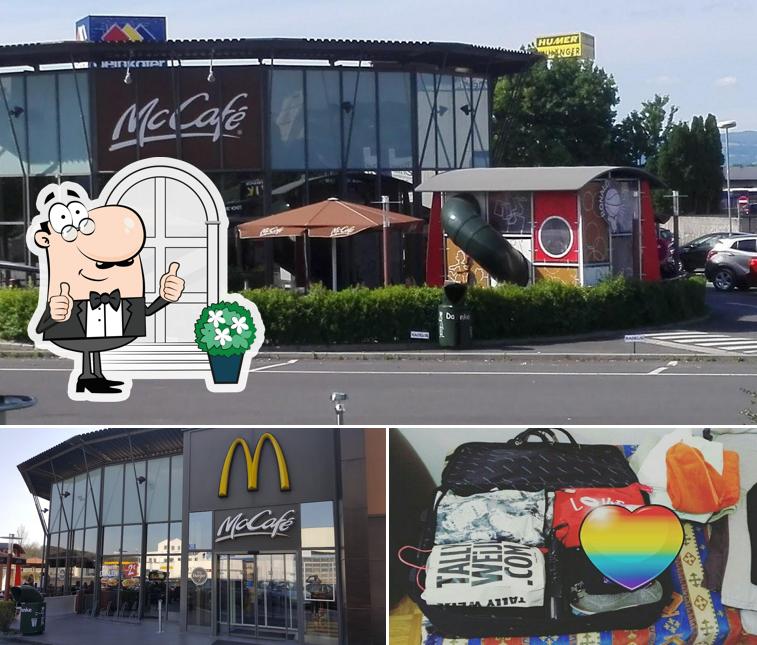 The image of exterior and interior at McDonald's