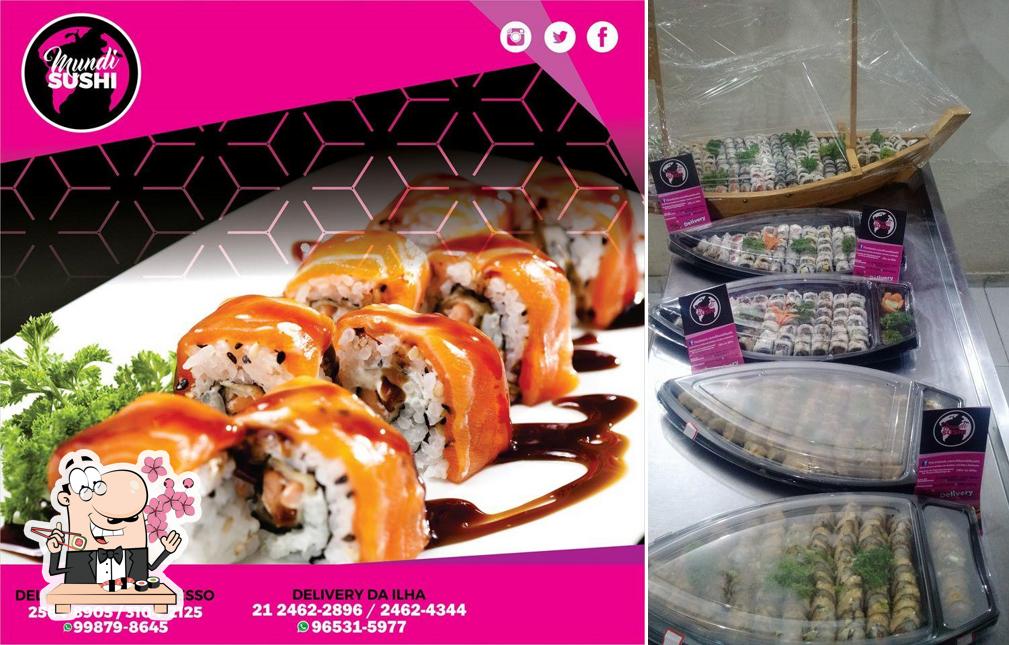 Rolos de sushi são servidos no Mundi Sushi delivery