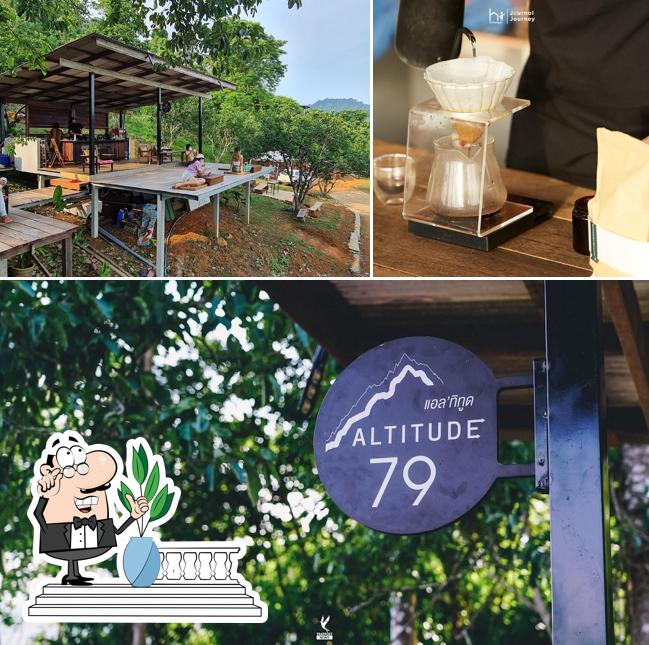 The photo of exterior and cake at Altitude 79 Coffee Shop