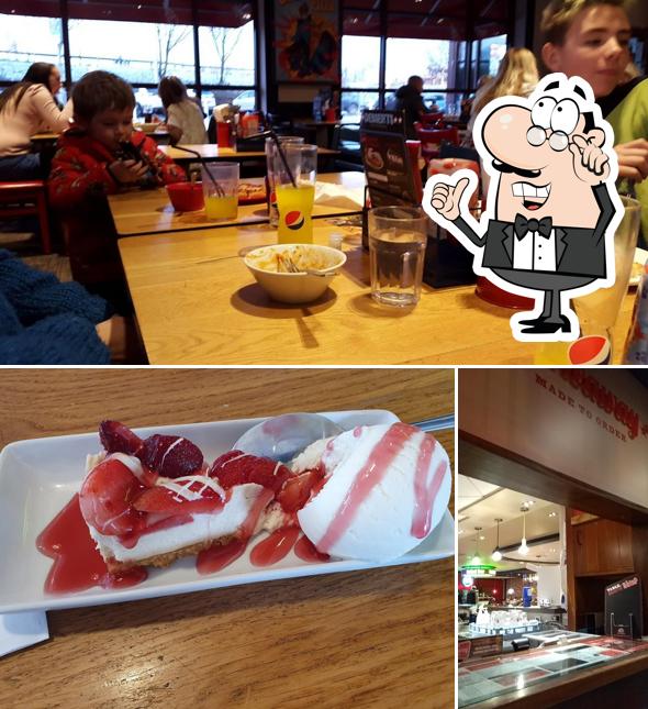 Check out the image displaying interior and food at Pizza Hut Restaurants