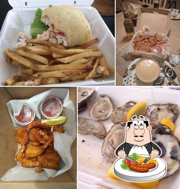 Lobster roll sandwich and oysters at Pinky Shrimp's Seafood Company