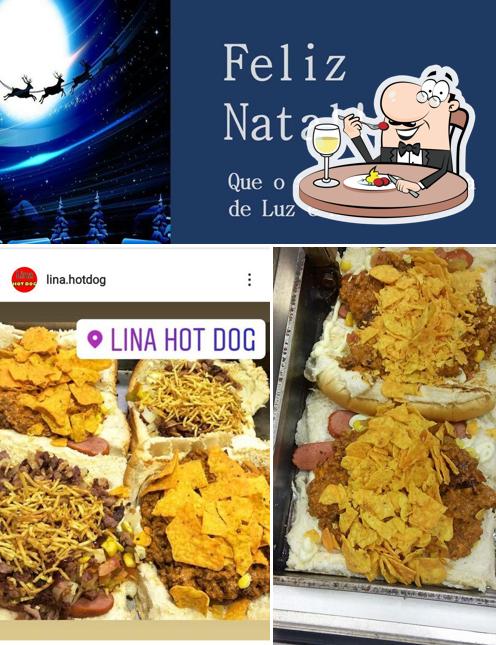 A ilustração do LINA HOT DOG’s comida e exterior