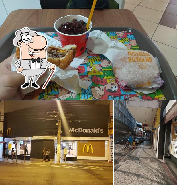 Esta é a ilustração mostrando exterior e comida no McDonald's