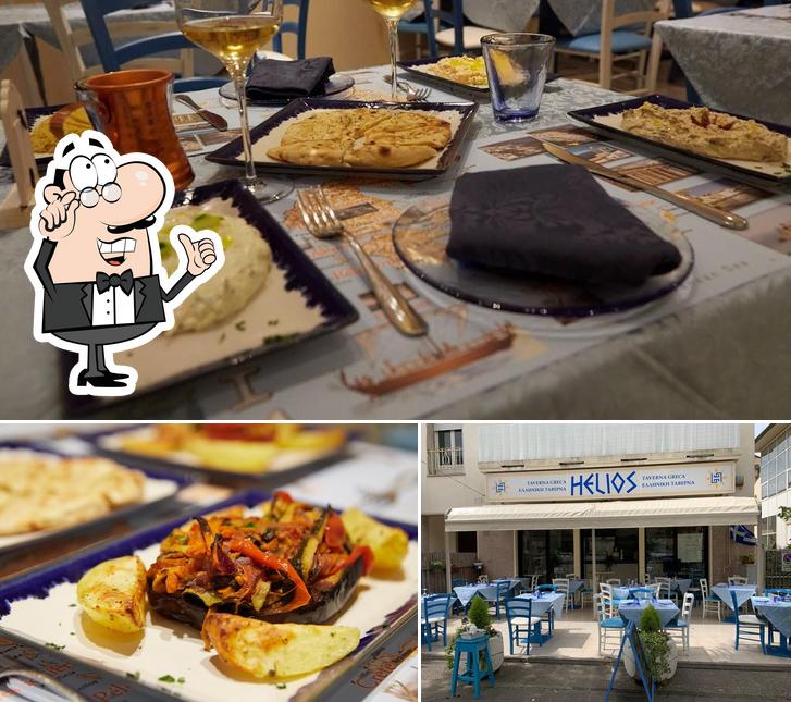 Observa las fotos donde puedes ver interior y comida en Helios Taverna Greca