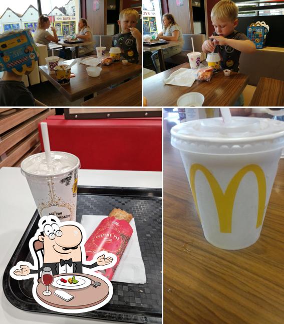 The photo of dining table and drink at McDonald's