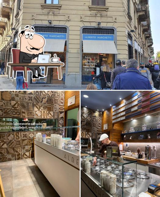 Take a seat at one of the tables at Alberto Marchetti Gelaterie