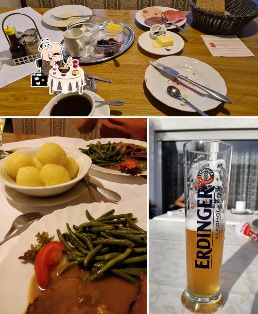 Take a look at the photo displaying food and beer at Pension - Café - Restaurant Ethner