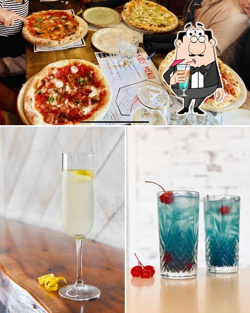 The restaurant's drink and pizza