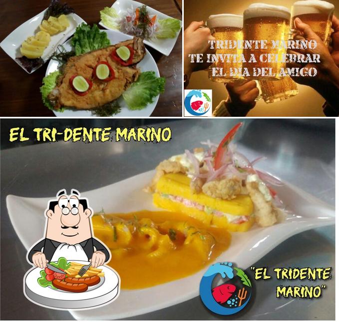 Take a look at the image depicting food and beer at El Tridente Marino