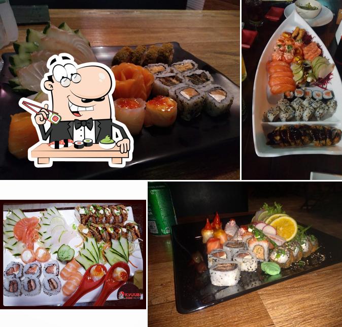 Rolos de sushi são oferecidos por Kyuubi Sushi Delivery