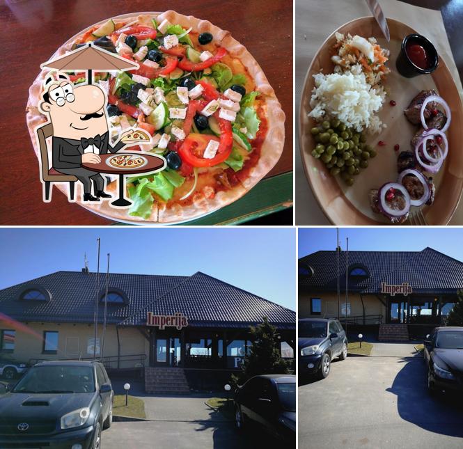The picture of exterior and food at Pizzeria Empire