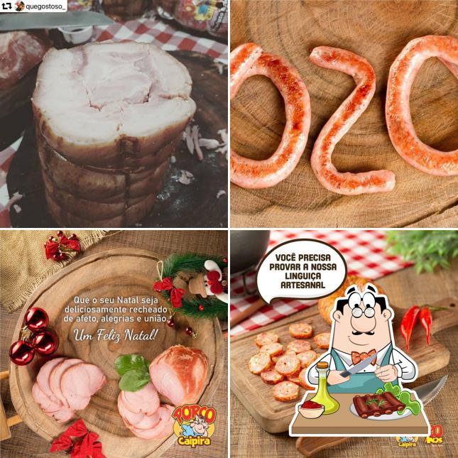 Refeições de carne são disponibilizados no Porco Caipira - O Verdadeiro Pão com Linguiça