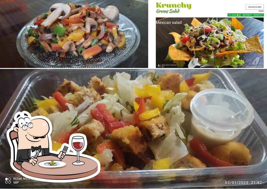 Ceviche at Krunchy greens salad
