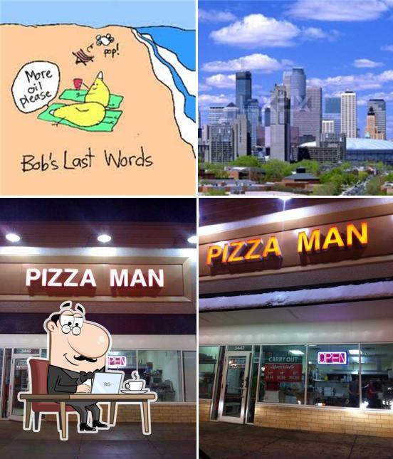 The picture of interior and exterior at Pizza Man