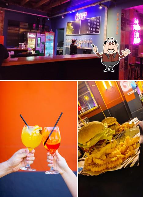 A imagem da comida e interior no Galgo Burger House