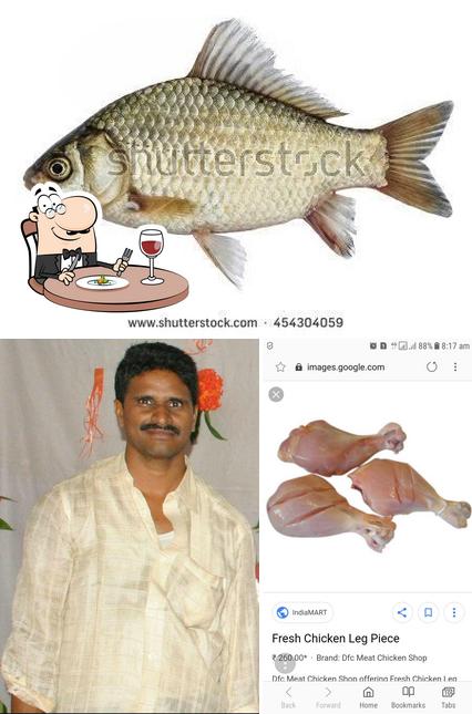 The image of lokendra sri vijayakrishna chicken centar and live fish’s food and interior